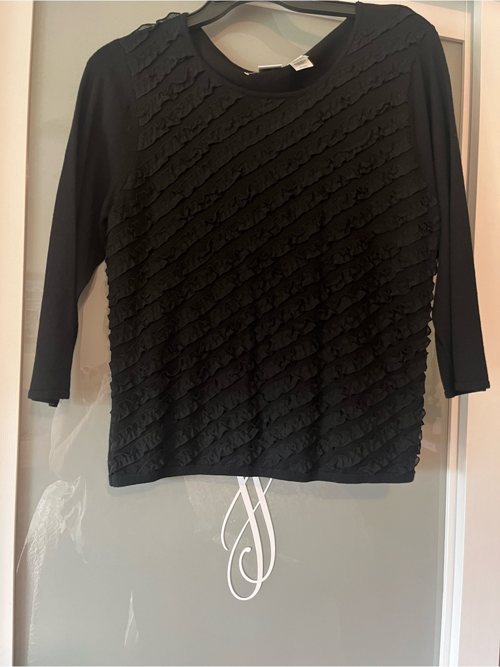 Emma James Women's Black Ruffle-Front Knit Top 348